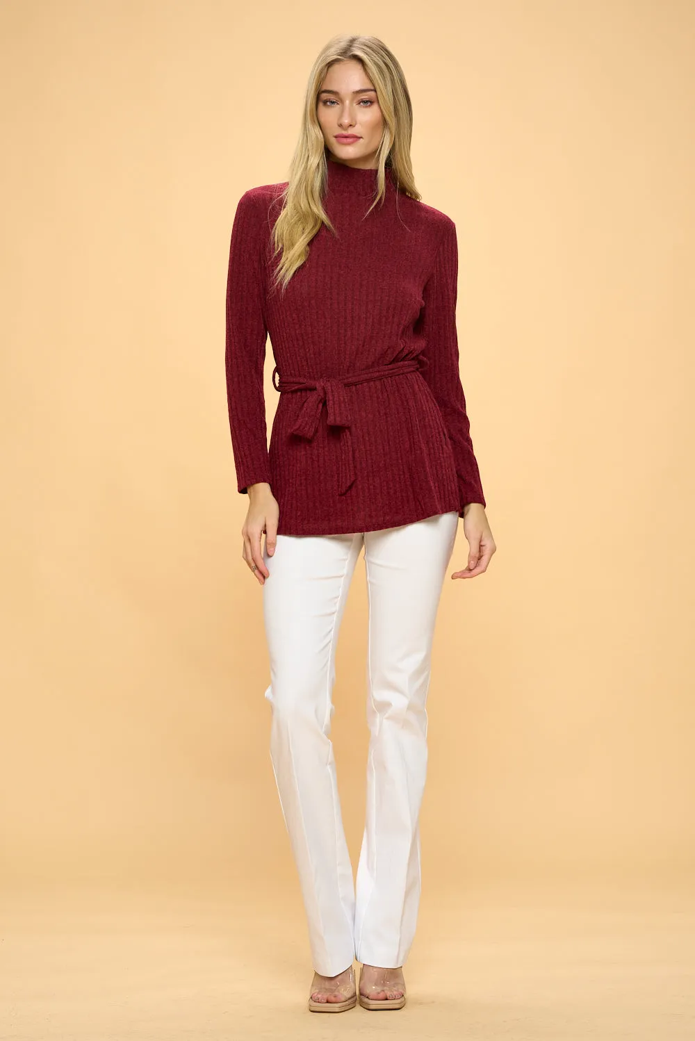 WIDE BAND SIDE TIE WRAP SWEATER