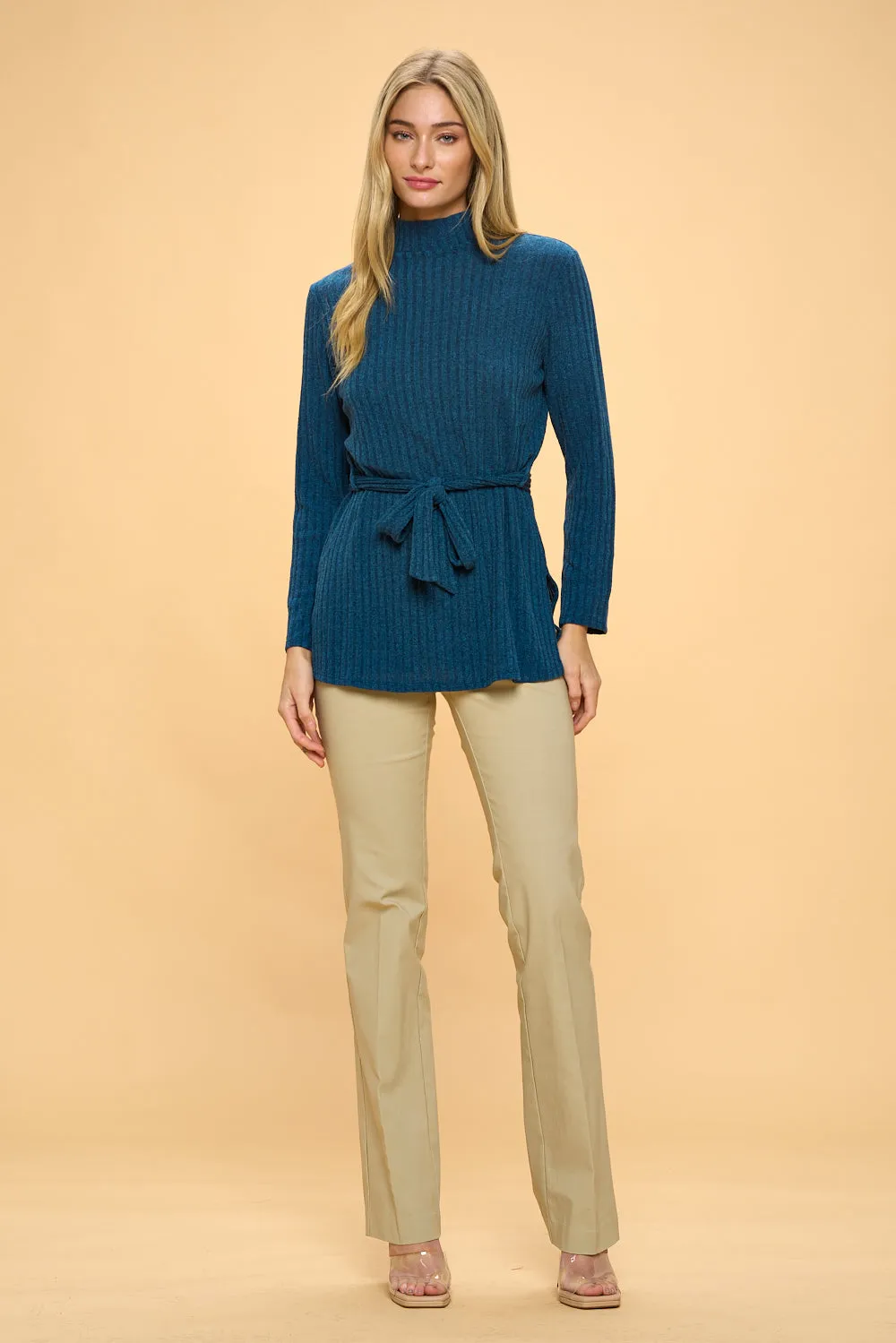 WIDE BAND SIDE TIE WRAP SWEATER