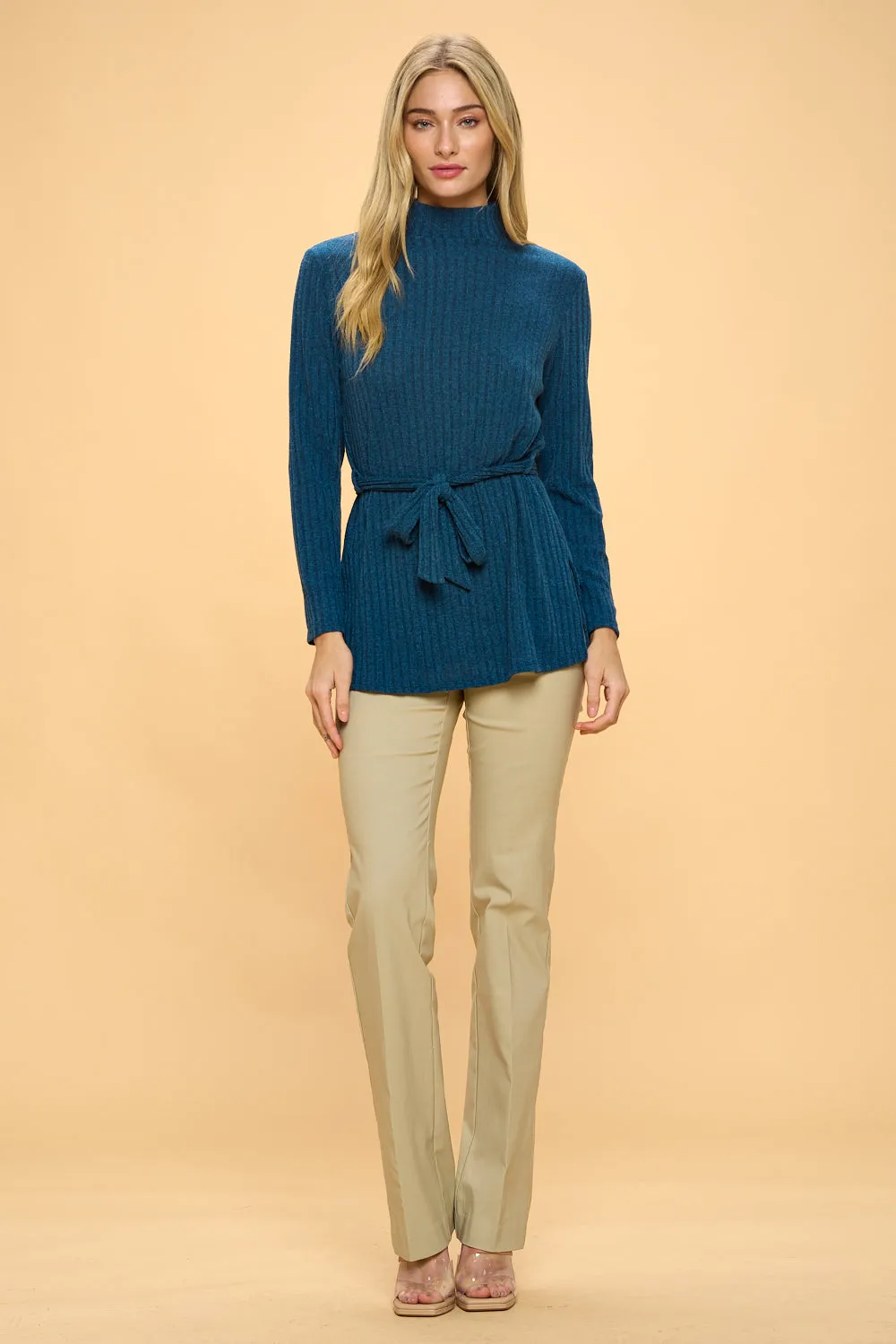 WIDE BAND SIDE TIE WRAP SWEATER