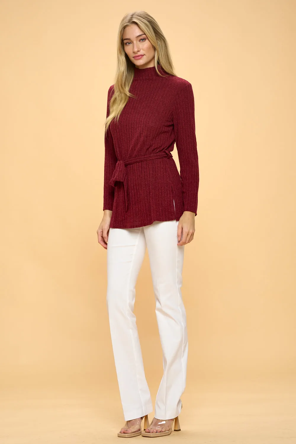 WIDE BAND SIDE TIE WRAP SWEATER