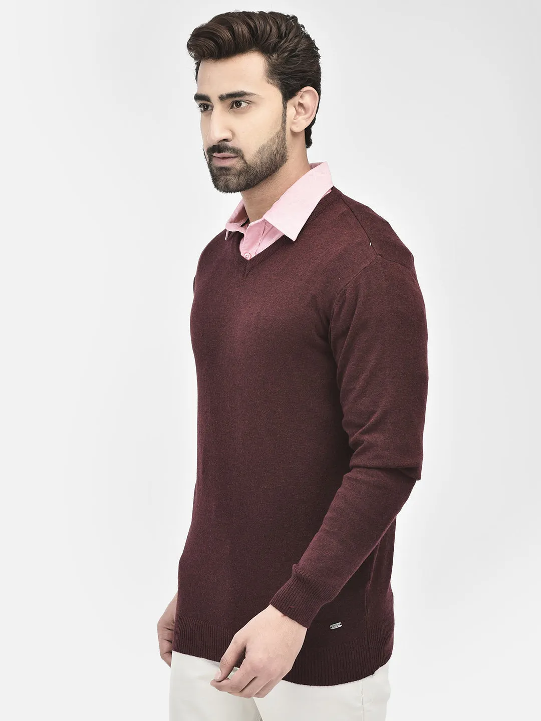 Wine V-Neck Sweaters