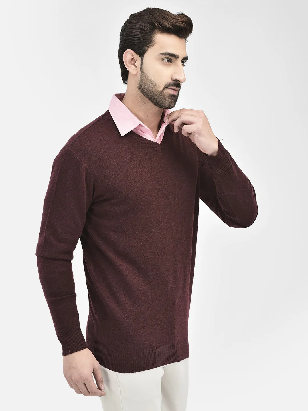 Wine V-Neck Sweaters