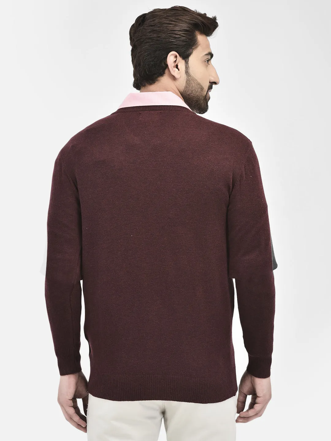 Wine V-Neck Sweaters