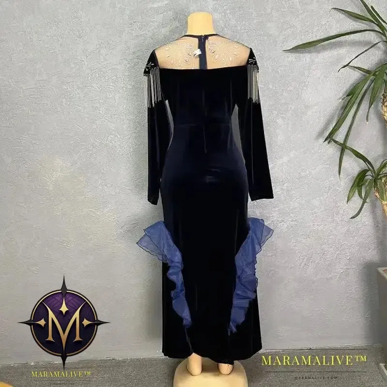 Women Autumn Fashion Luxury Diamond Evening Party Velvet Dresses Elegant Retro Noble Temperament Long Dress