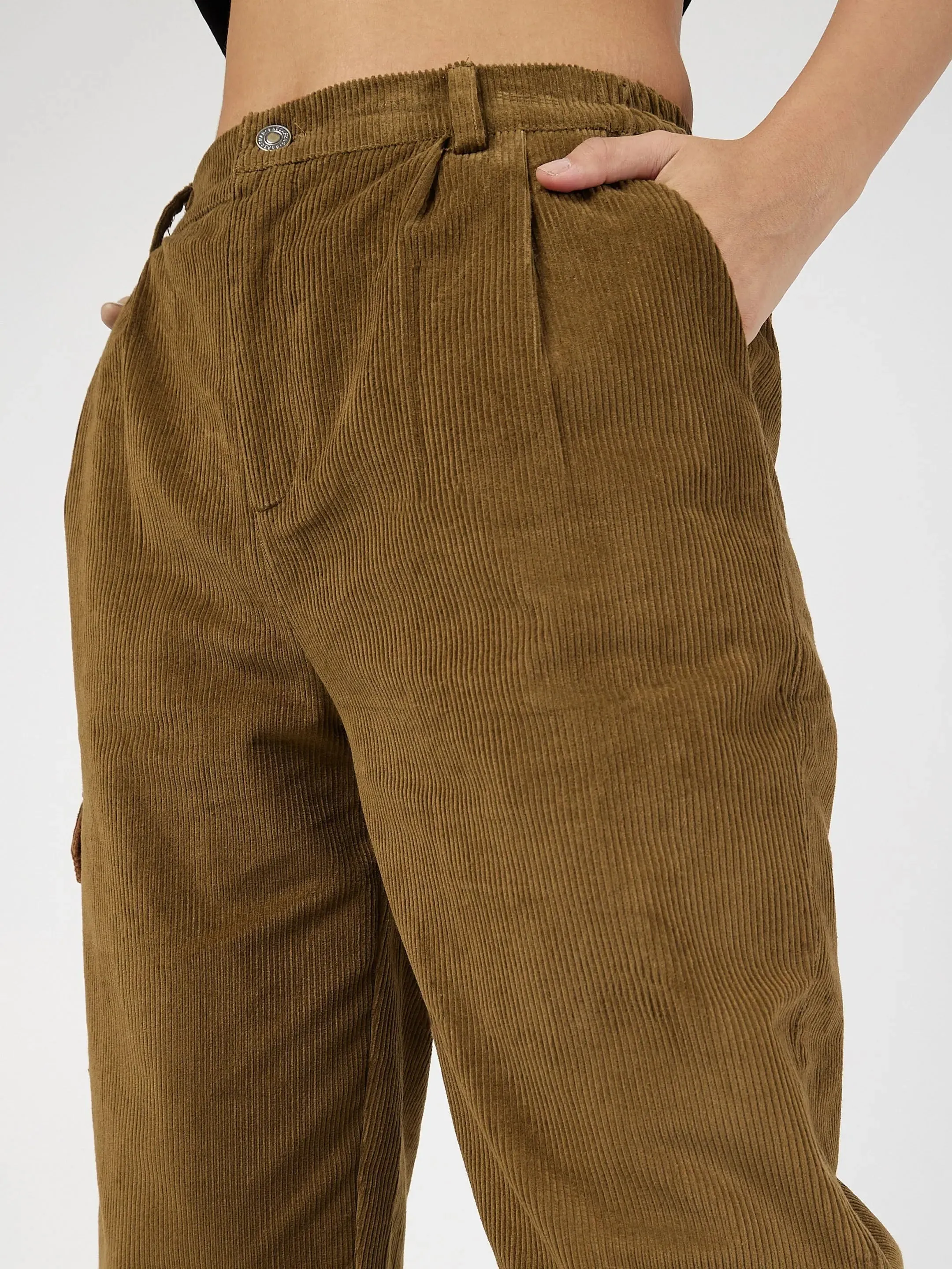 Women Beige Corduroy Carrot Fit Pants