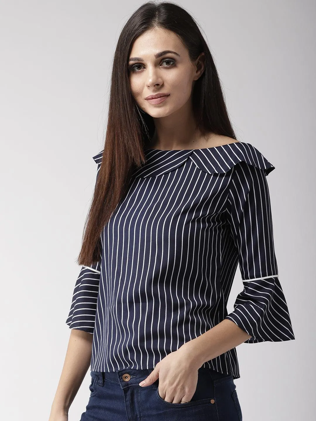 Women Boat Neck Striped Top