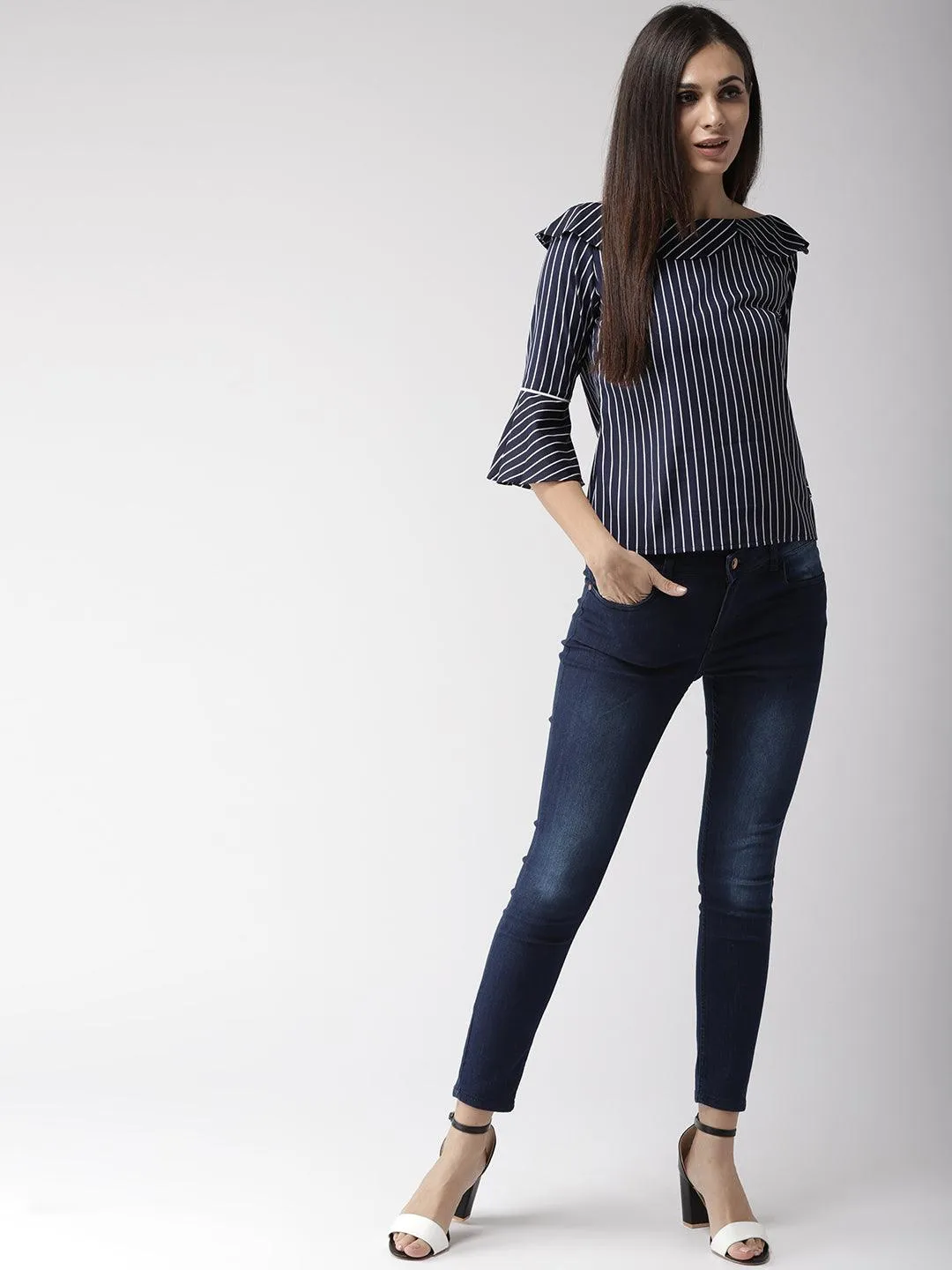 Women Boat Neck Striped Top