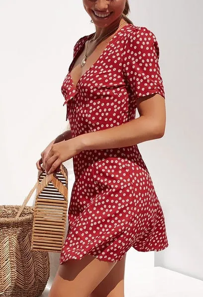 Women Dress Polka Dot Mini Dress V-neck Short Sleeve Summer Beach Dresses