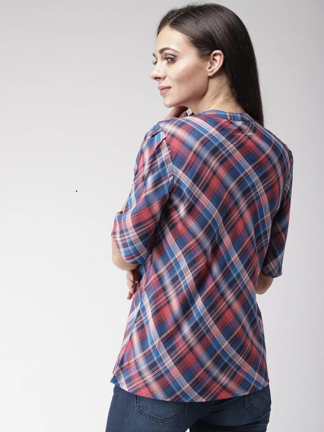 Women Red & Blue Checked Top