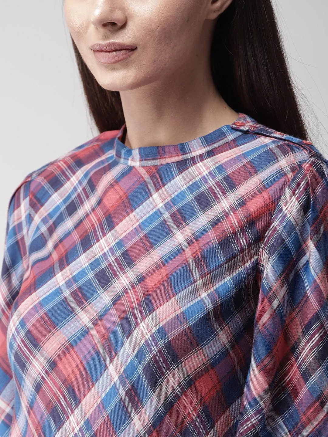 Women Red & Blue Checked Top