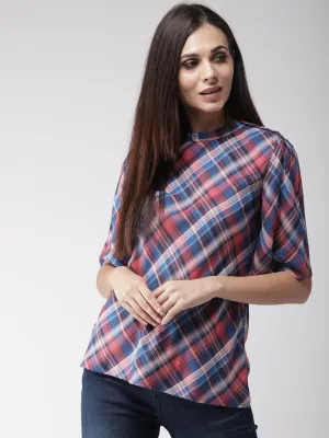 Women Red & Blue Checked Top
