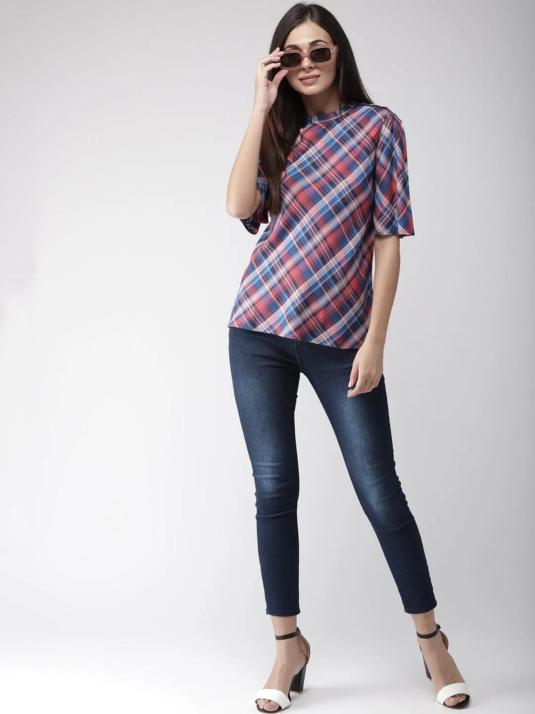 Women Red & Blue Checked Top