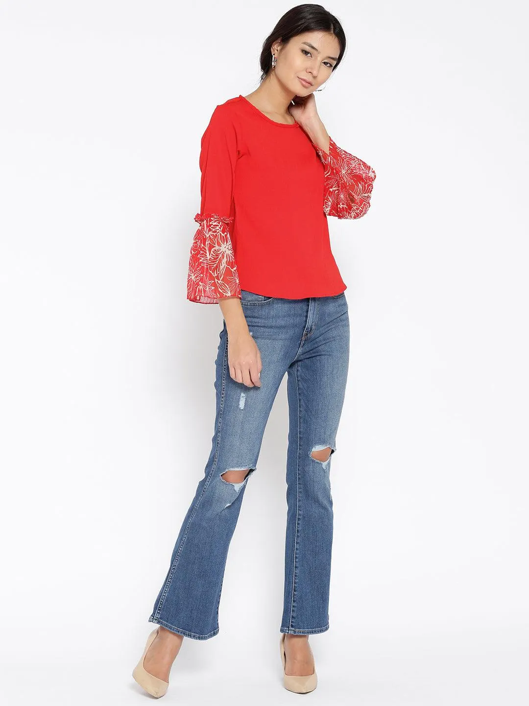 Women Red Solid Top