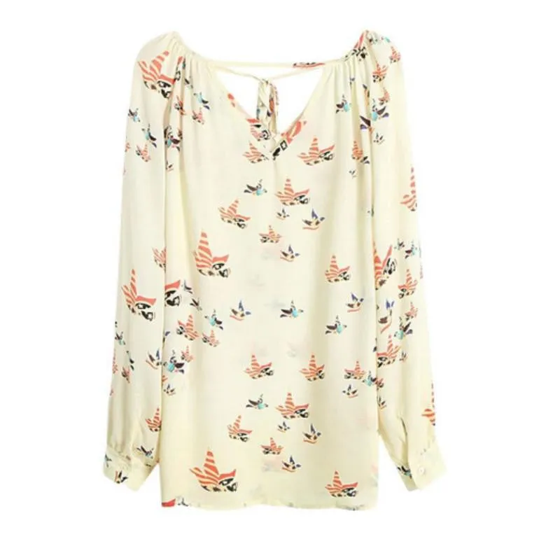 Women Tops Fashion Women's Chiffon Floral Print Blouse Long Sleeve Tops Casual Shirt