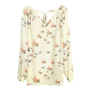 Women Tops Fashion Women's Chiffon Floral Print Blouse Long Sleeve Tops Casual Shirt