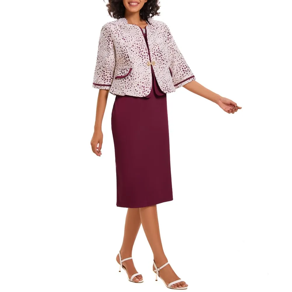 Women's 2 Piece Dress Church Suit with Polka dot Embroidery Mother Gifts Special Occasion Wedding Party Formal Evening Dress Purple