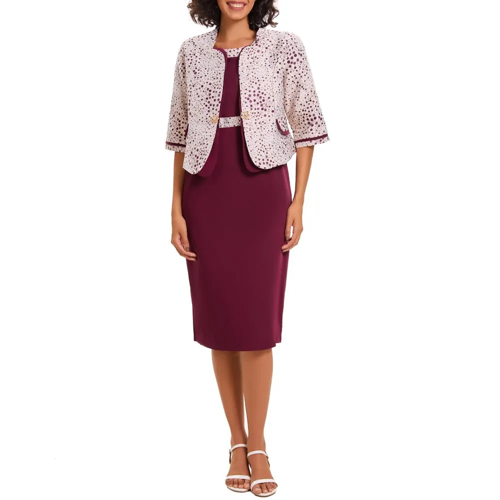 Women's 2 Piece Dress Church Suit with Polka dot Embroidery Mother Gifts Special Occasion Wedding Party Formal Evening Dress Purple