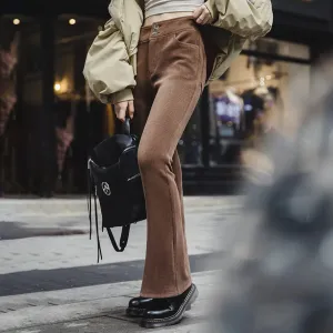 Women's Autumn Winter Vintage Split Elastic Flare Corduroy Pants