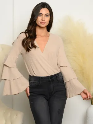 WOMEN'S BELL SLEEVE WAFFLE KNIT BODYSUIT