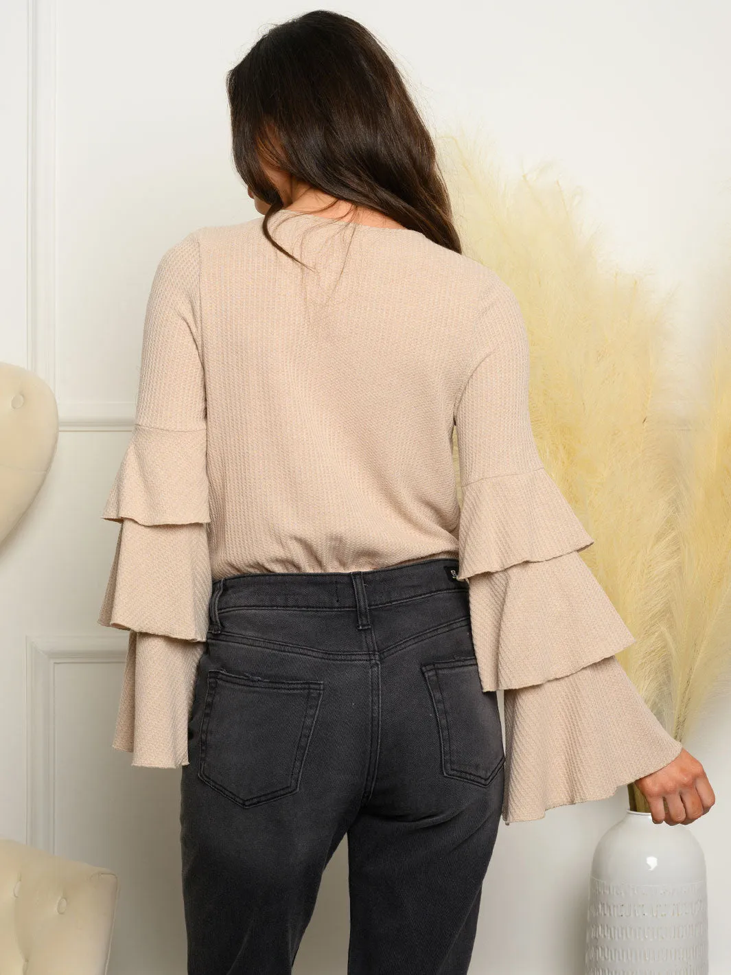 WOMEN'S BELL SLEEVE WAFFLE KNIT BODYSUIT