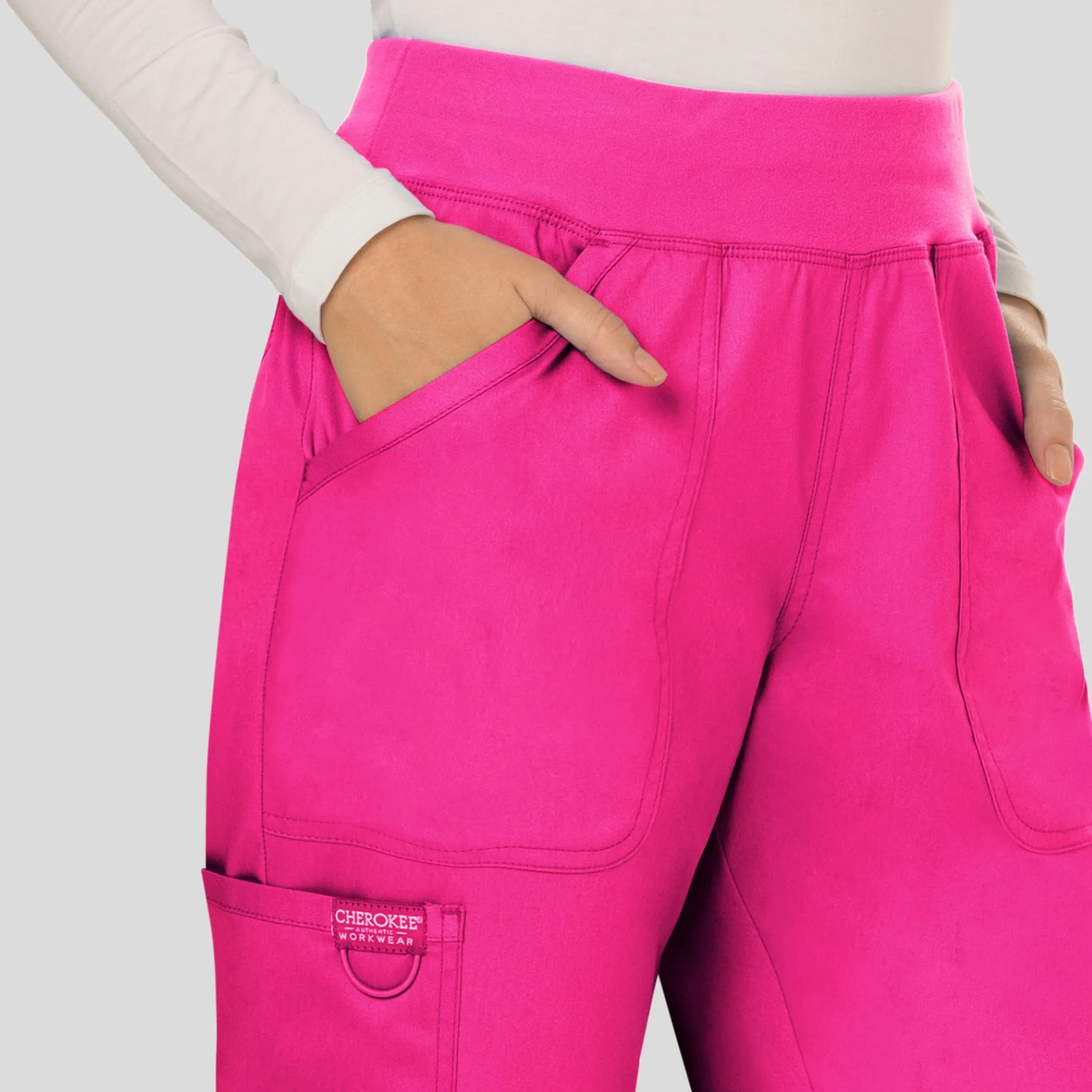 Women's Elastic Waistband Cargo Pull-On Scrub Pant | Electric Pink