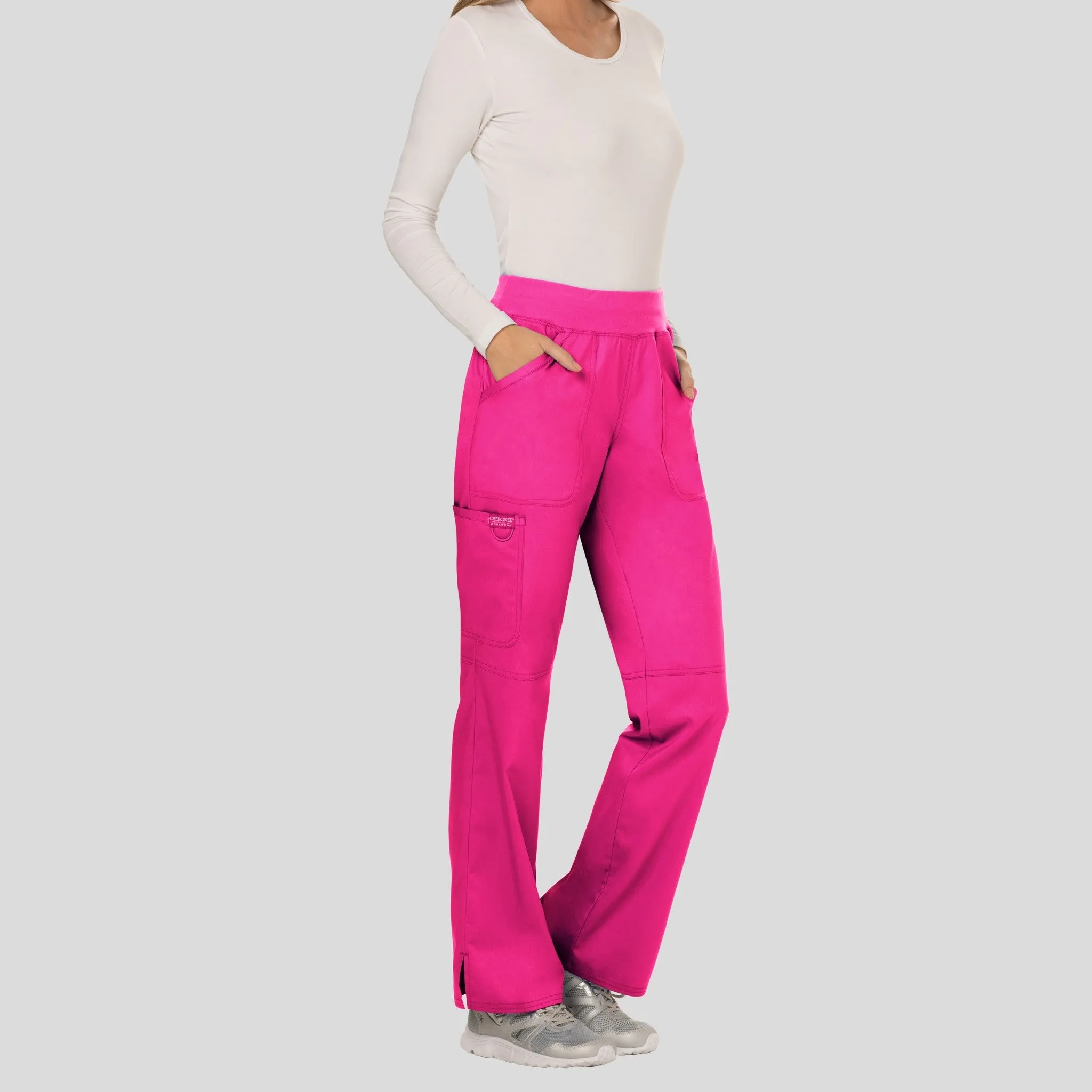 Women's Elastic Waistband Cargo Pull-On Scrub Pant | Electric Pink