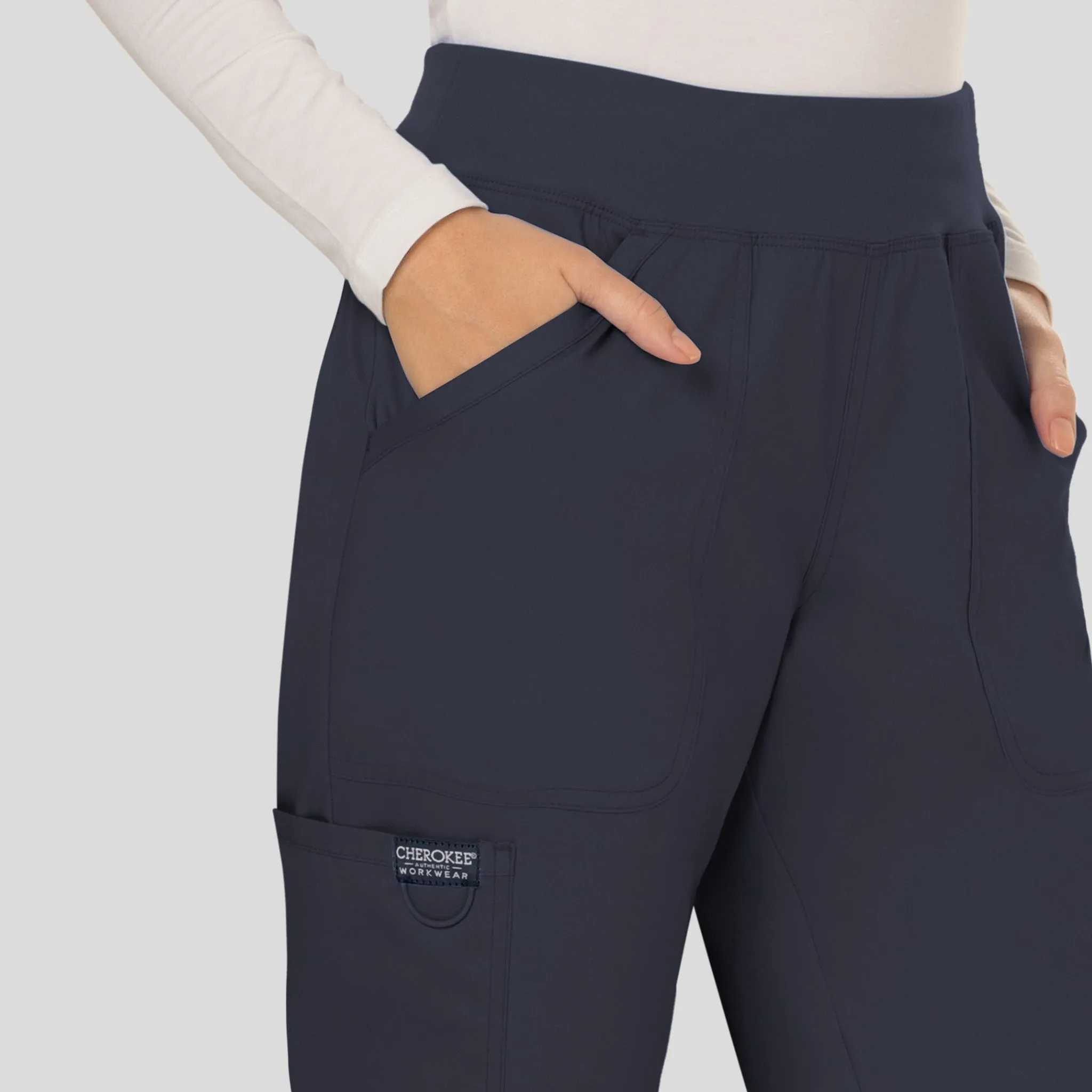 Women's Elastic Waistband Cargo Pull-On Scrub Pant | Pewter