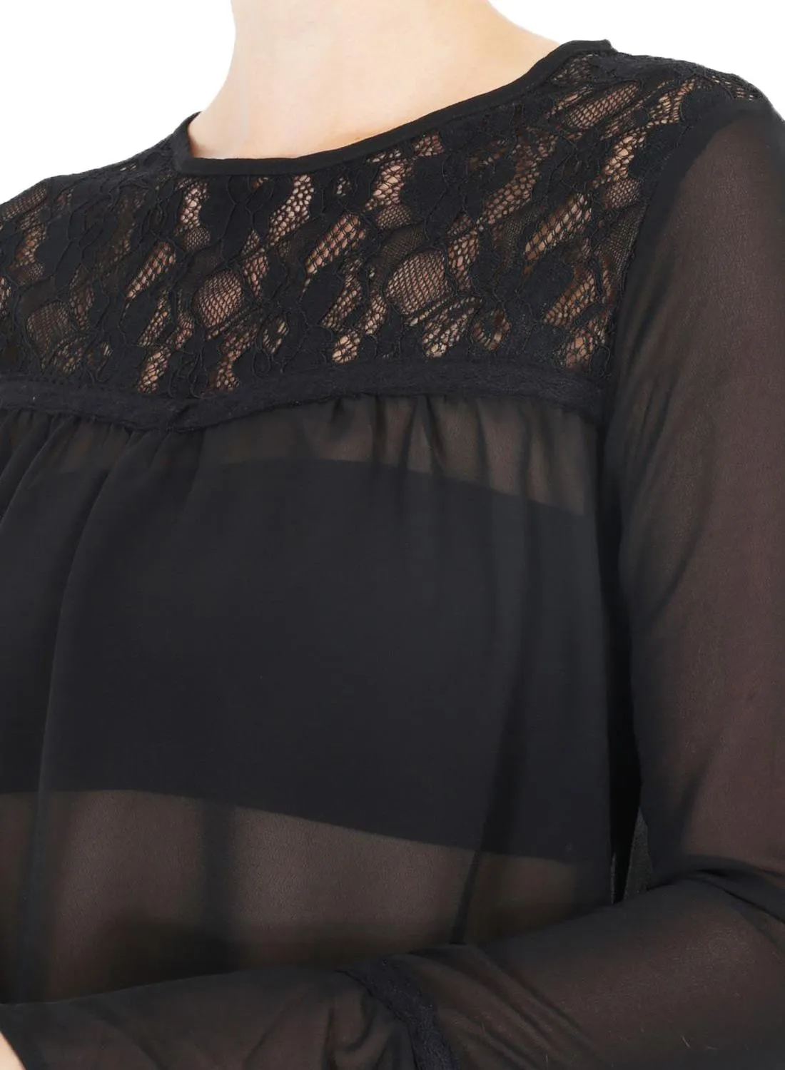 Womens Lace Panel Bell Sleeve Top - S/M