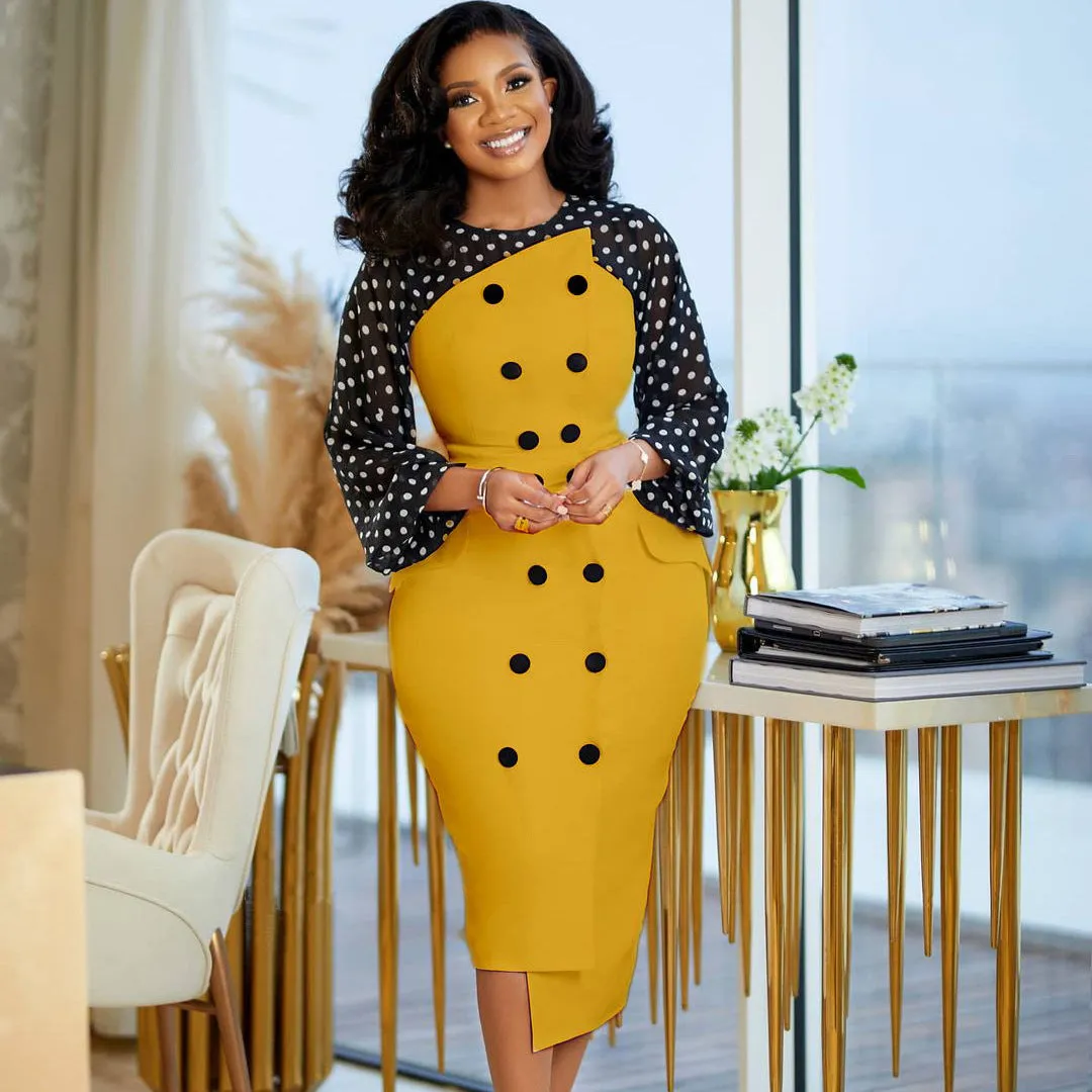 Women's Polka Dot Button Down Pencil Dress