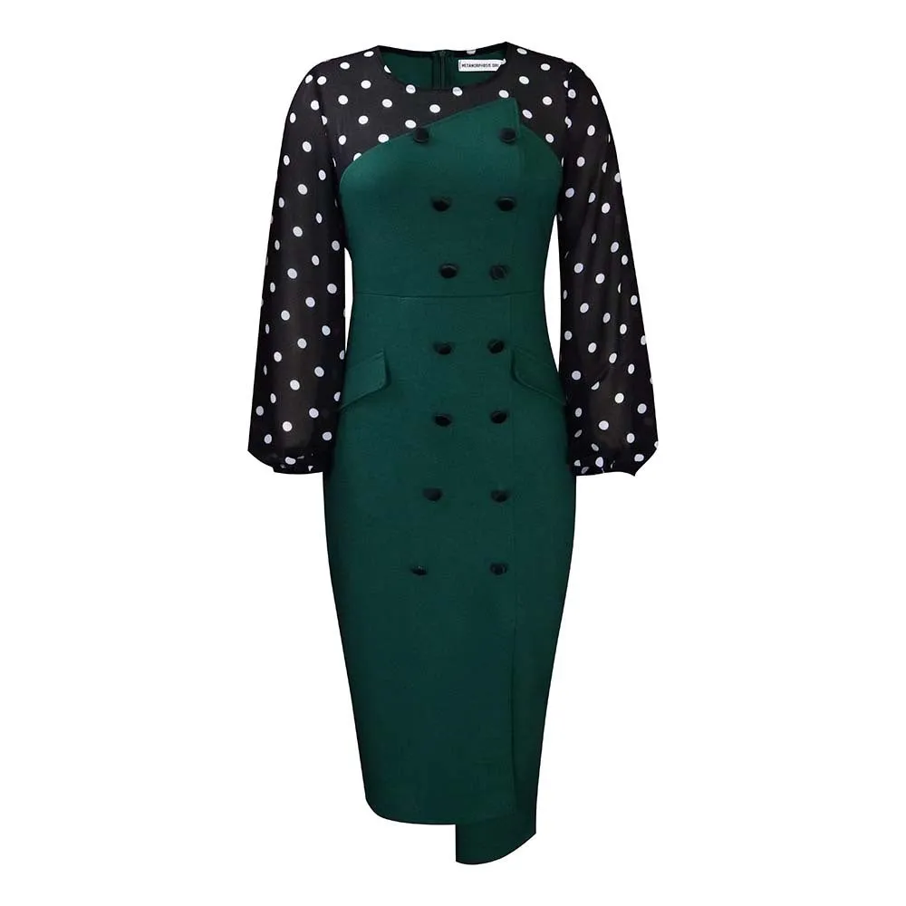 Women's Polka Dot Button Down Pencil Dress