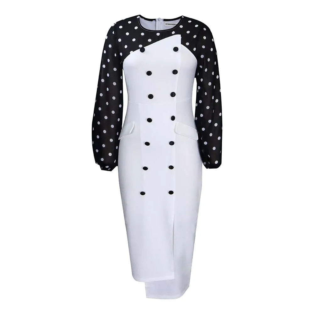 Women's Polka Dot Button Down Pencil Dress
