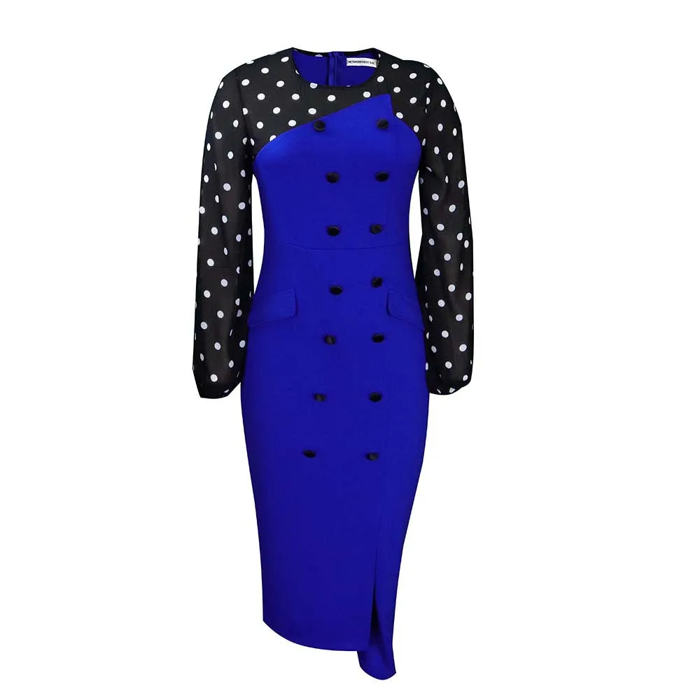Women's Polka Dot Button Down Pencil Dress