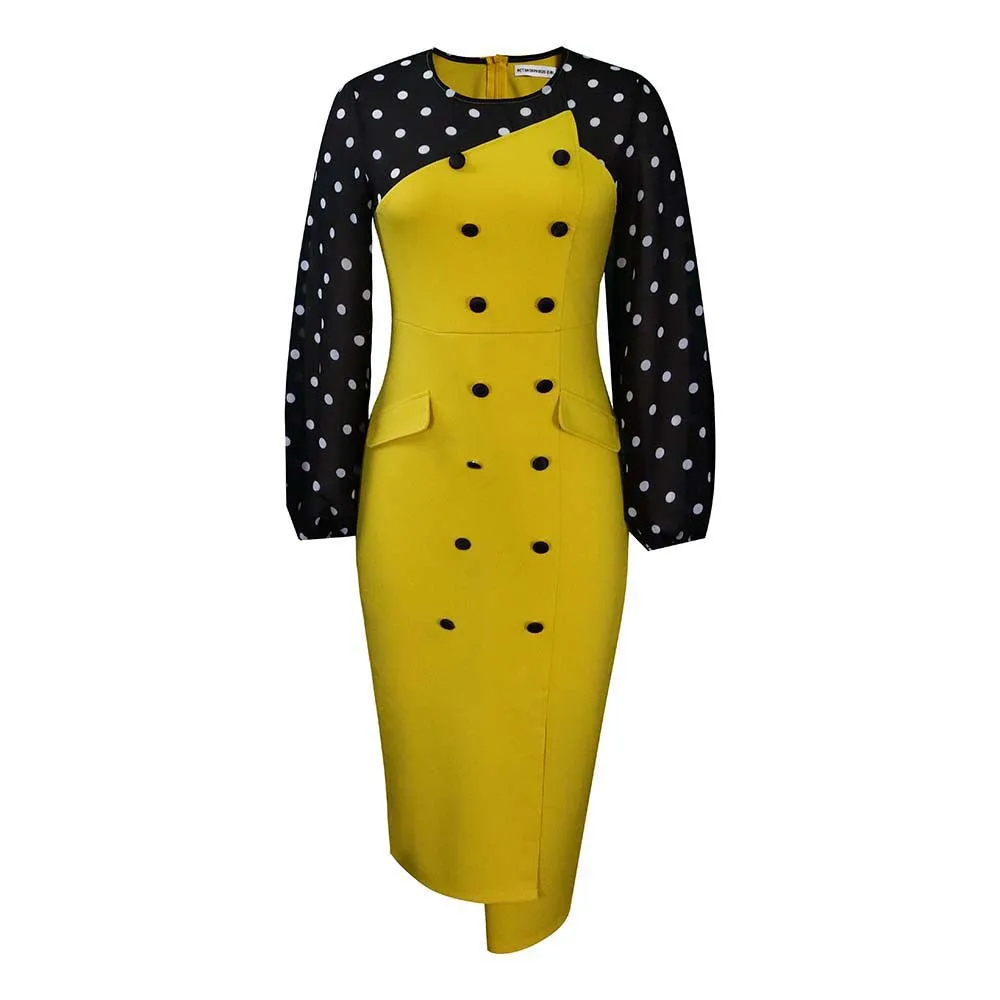 Women's Polka Dot Button Down Pencil Dress