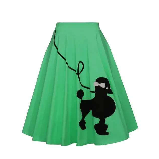 Womens Retro Rockabilly Pin Up Style Poodle Dog Print Skirts