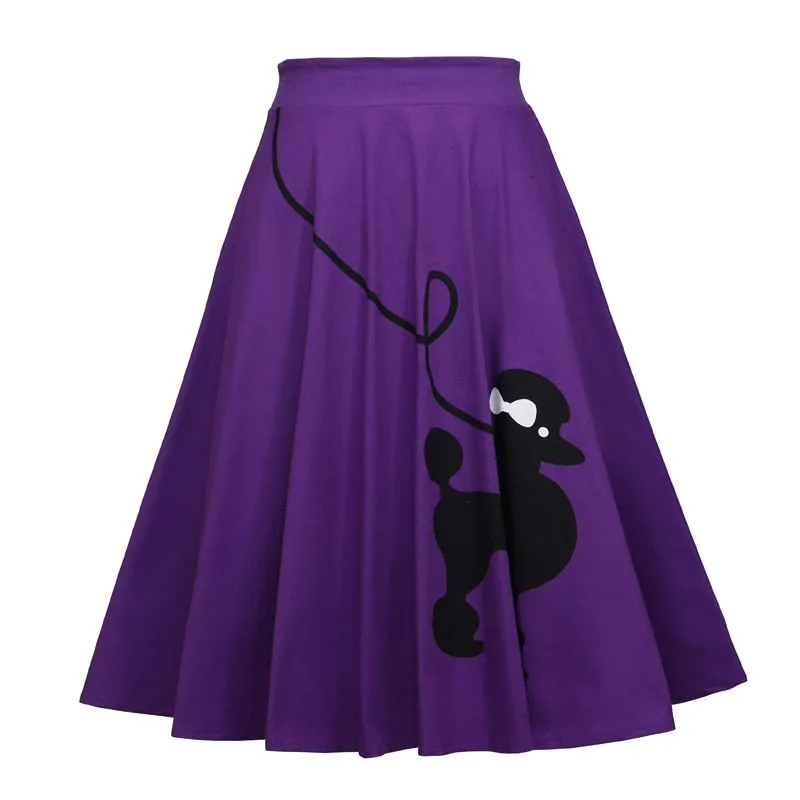 Womens Retro Rockabilly Pin Up Style Poodle Dog Print Skirts