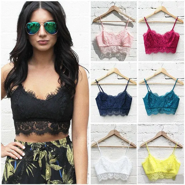 Women's Solid Floral Lace Straps Candy Color Bustier Cropped Tops Bras Bralette NW