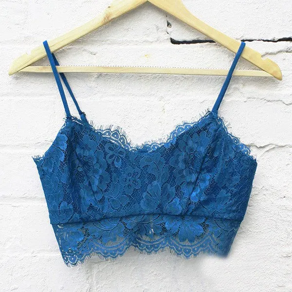 Women's Solid Floral Lace Straps Candy Color Bustier Cropped Tops Bras Bralette NW