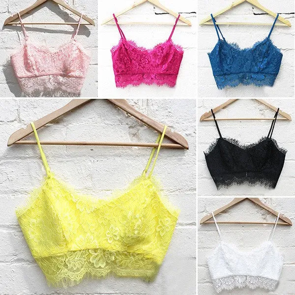 Women's Solid Floral Lace Straps Candy Color Bustier Cropped Tops Bras Bralette NW