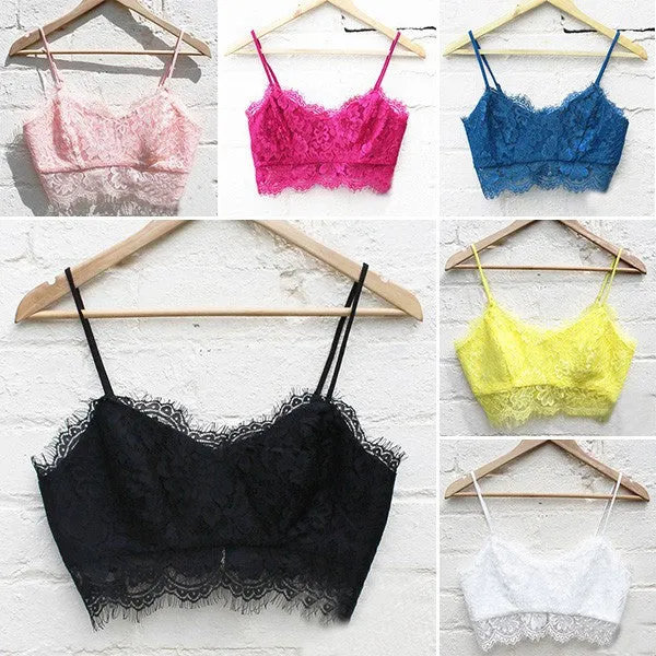Women's Solid Floral Lace Straps Candy Color Bustier Cropped Tops Bras Bralette NW