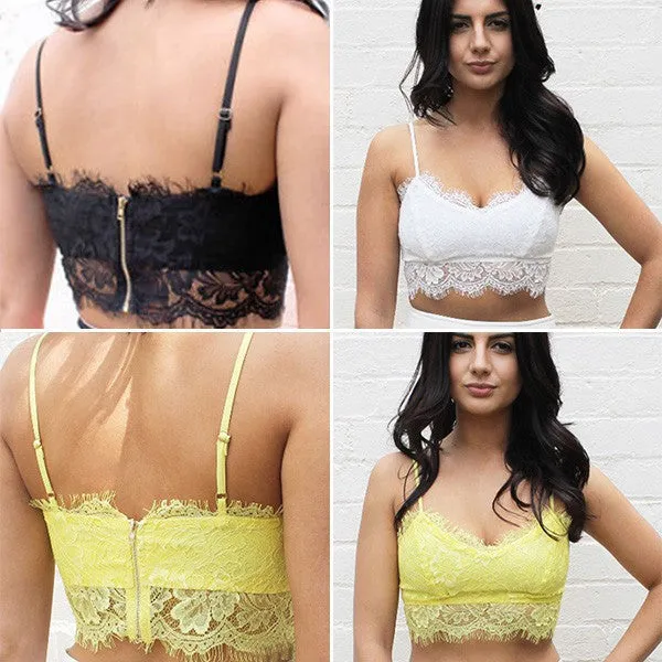 Women's Solid Floral Lace Straps Candy Color Bustier Cropped Tops Bras Bralette NW
