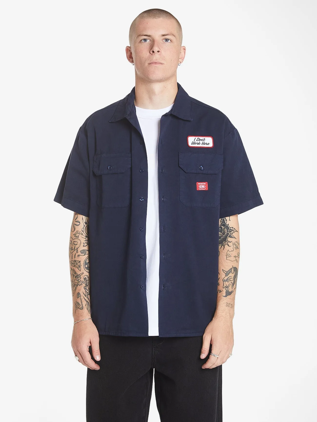 WORSHIP SERVICE SHORT SLEEVE SHIRT - NAVY BLAZE
