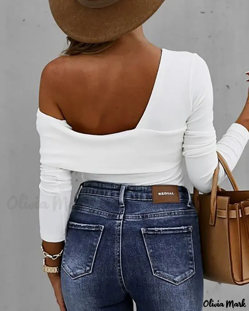 Xieyinshe - Irregular One Shoulder Long Sleeve Top