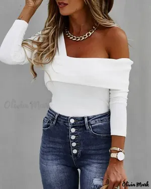 Xieyinshe - Irregular One Shoulder Long Sleeve Top