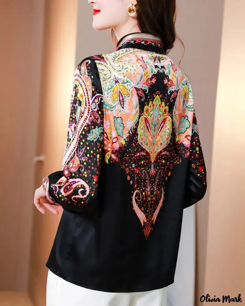 Xieyinshe - Paisley Print Long Sleeve Top