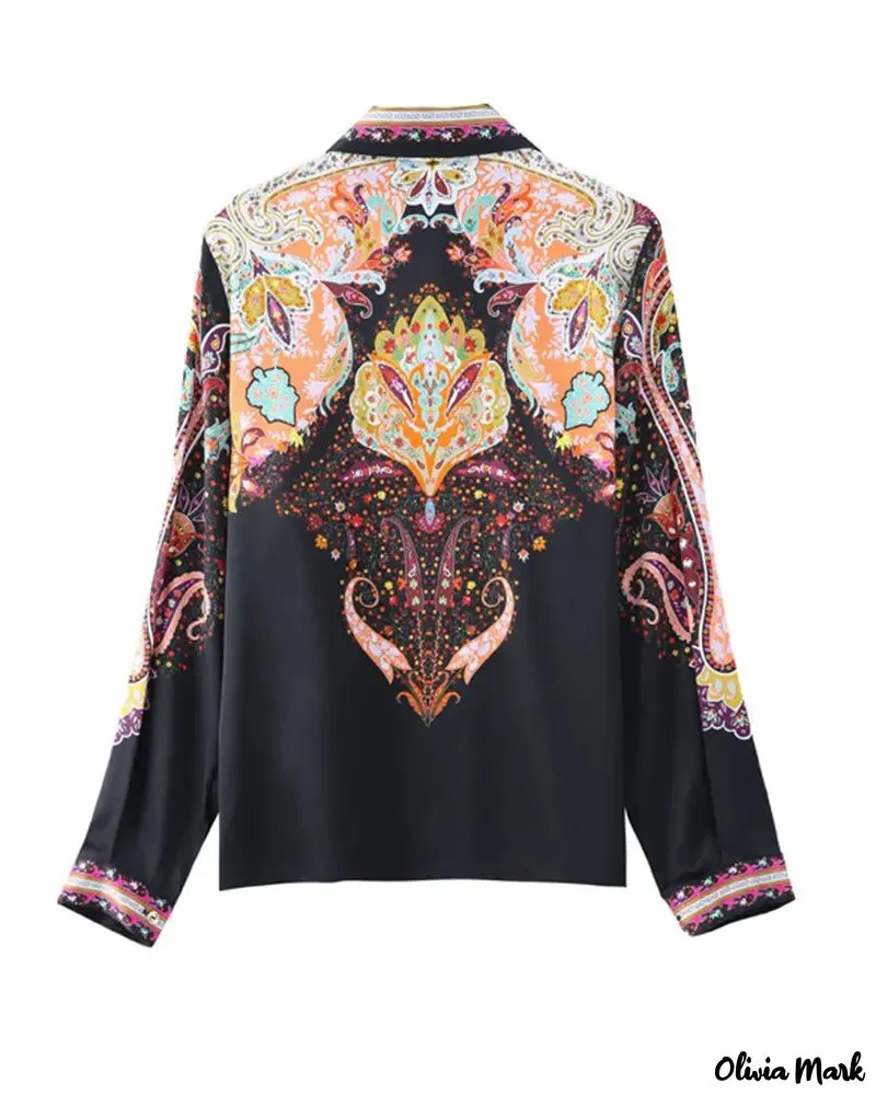 Xieyinshe - Paisley Print Long Sleeve Top