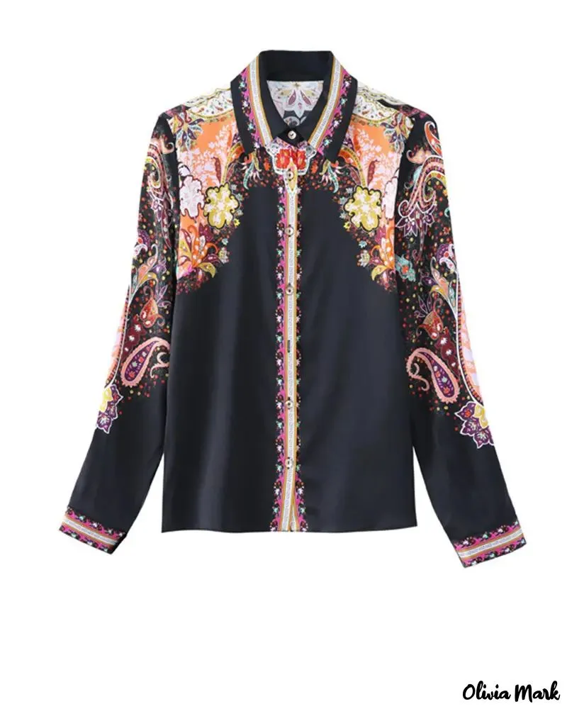 Xieyinshe - Paisley Print Long Sleeve Top