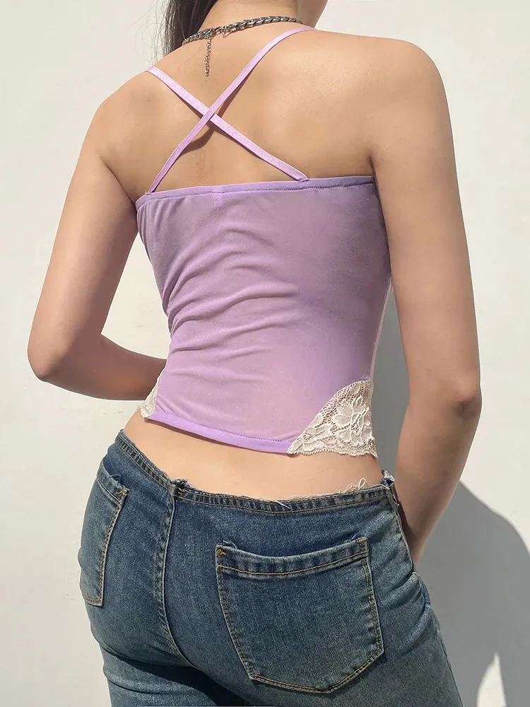 Y2K Ruched Lace Mesh Top