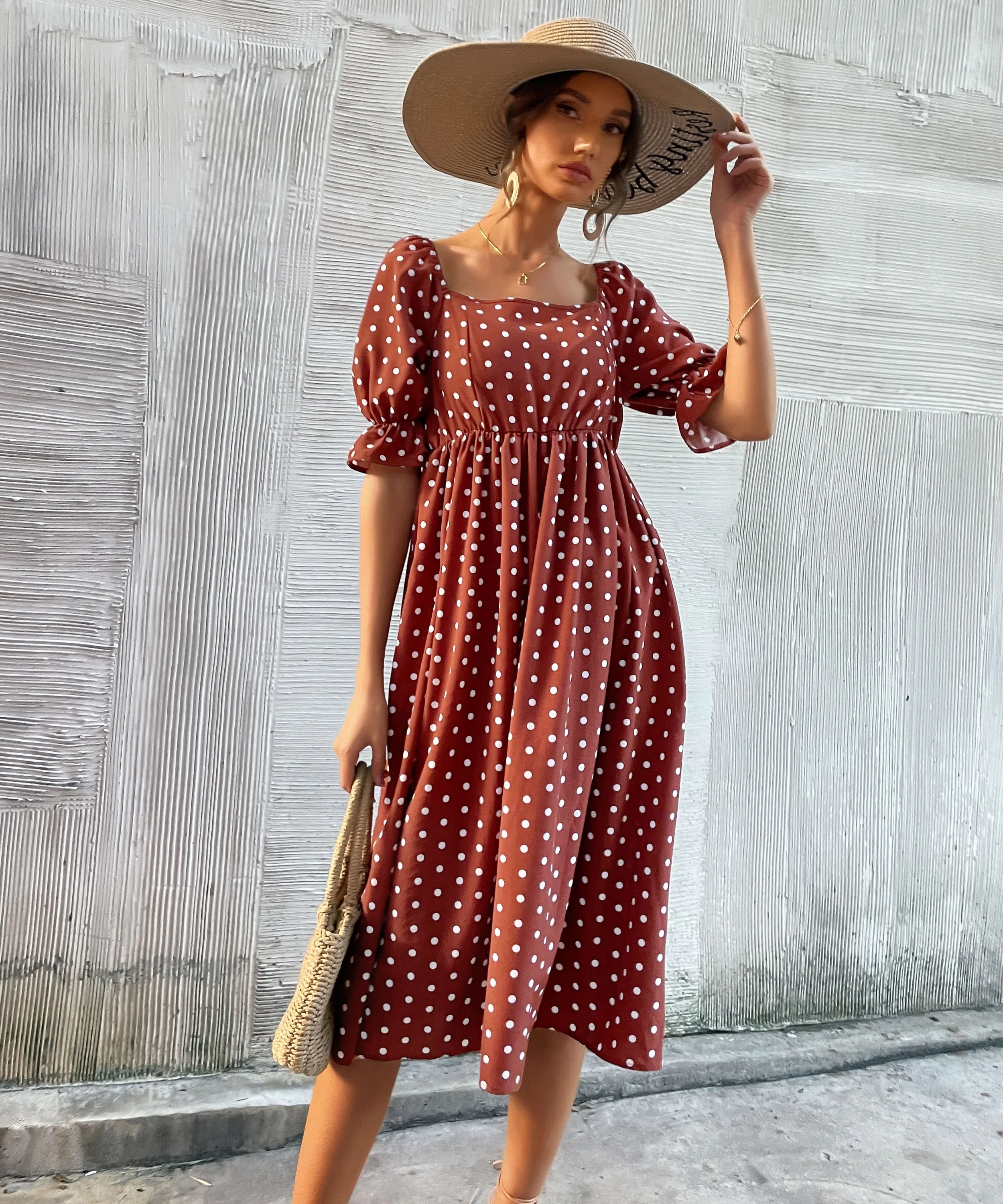 Yasmin Polka Dot Dress - Brown