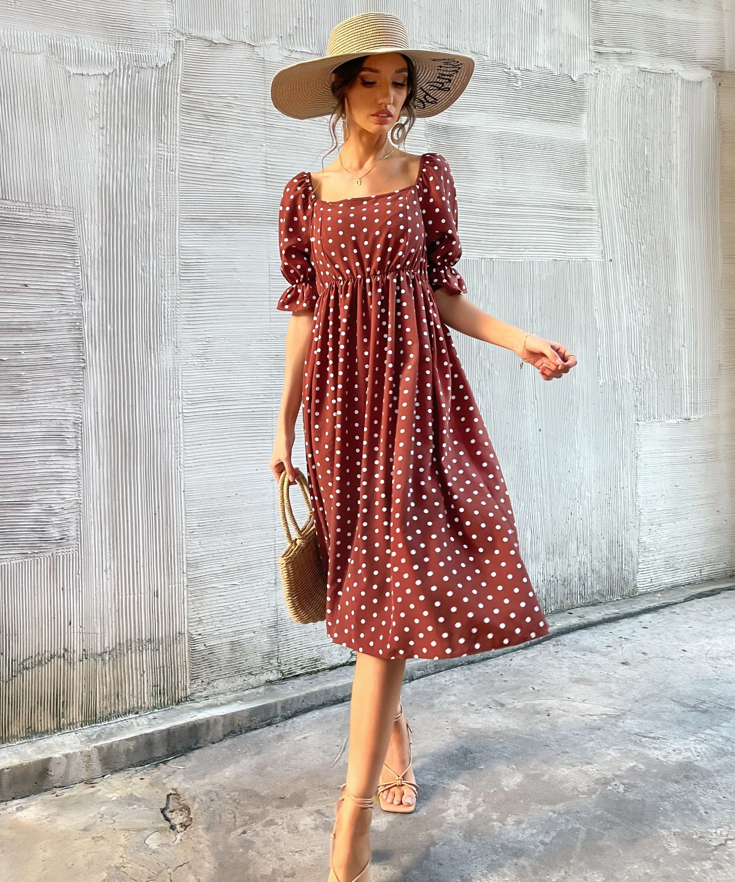 Yasmin Polka Dot Dress - Brown