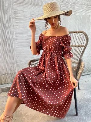 Yasmin Polka Dot Dress - Brown